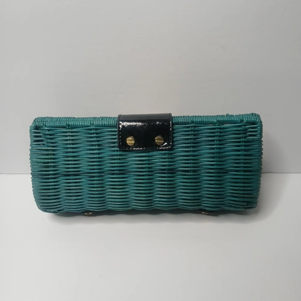 J. Crew Havana‎ wicker straw clutch Green purse